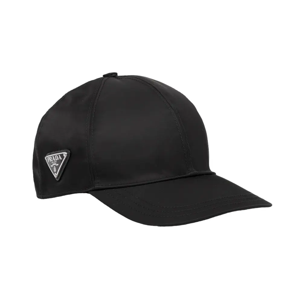 Prada Re-Nylon Enamel Logo Side Baseball Cap Black Women