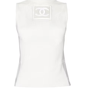 Chanel Grey White CC Logo Back Sleeveless Top