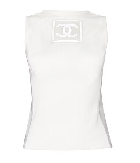 Chanel Grey White CC Logo Back Sleeveless Top